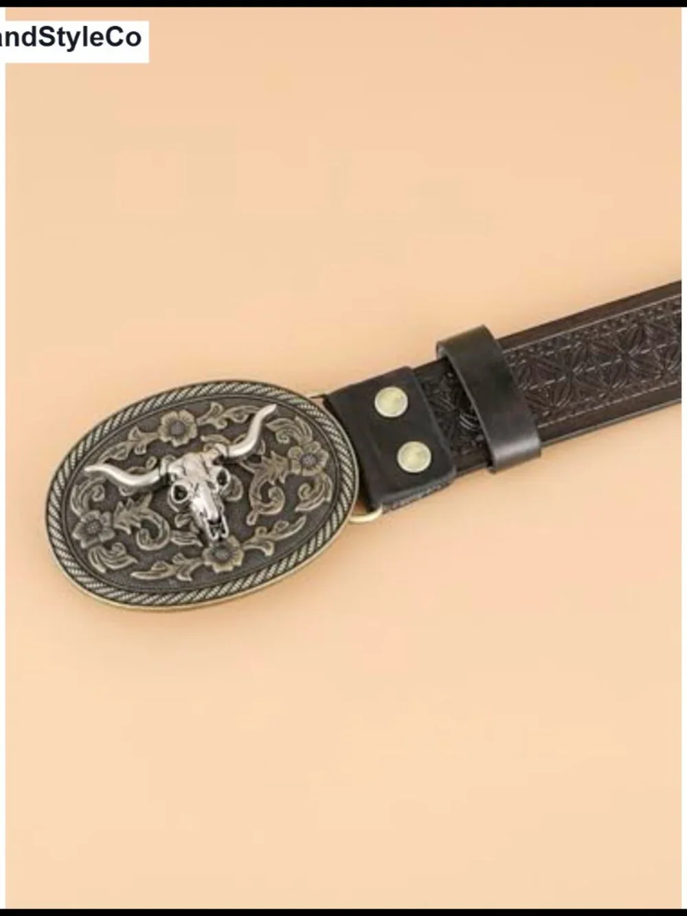 Women's Vintage Western PU Leather Belt, Oval Buckle Floral Carved Design